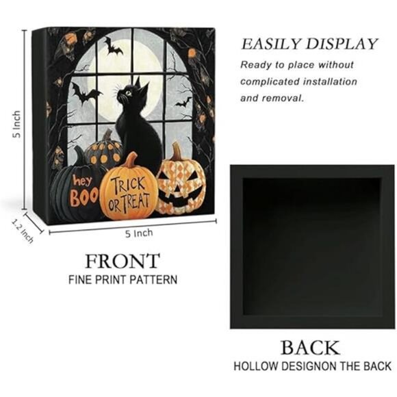 Halloween Signs, Halloween Black Cat Wooden Box Sign, Black Cat Halloween - Picture 3 of 6